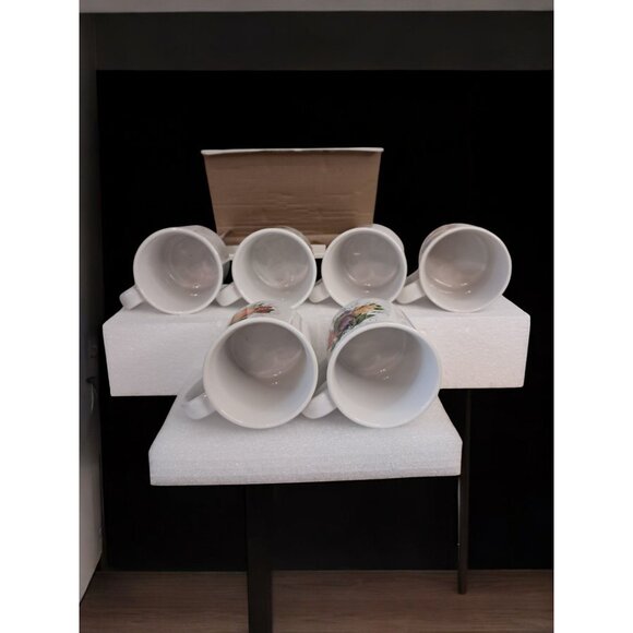 Stoneware Set Of Six Fruit Print Coffee Cups Mugs - Picture 11 of 16